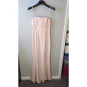 NWT Amsale Blush Mermaid High Slit Spaghetti Strap Maxi Dress Bridal Formal Sz 4